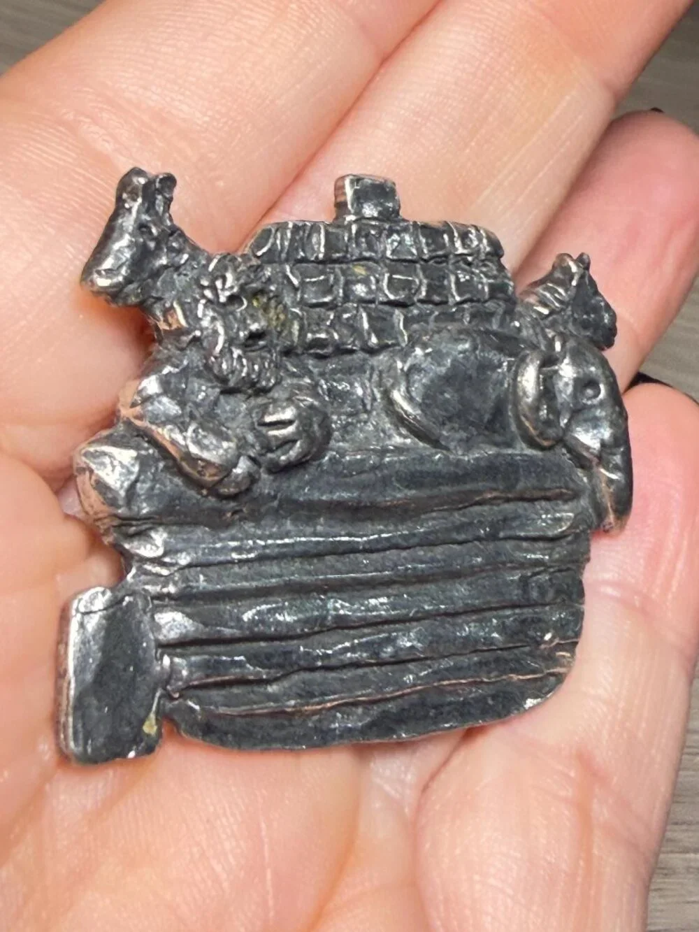 Sheridan Vintage Noahs Ark Brooch Animals Pewter Silver Tone 2”